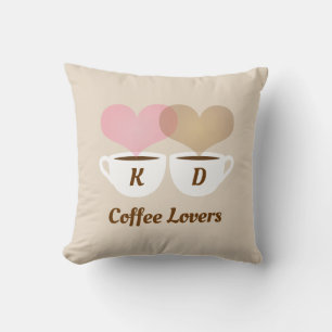 Coffee Lovers Pink Brown Custom Monogram Initials Cushion