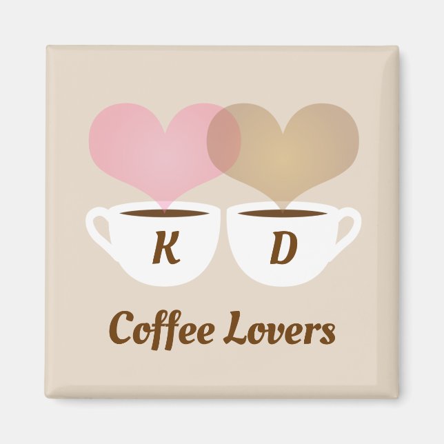 Coffee Lovers Pink Brown Custom Monogram Initials Magnet (Front)