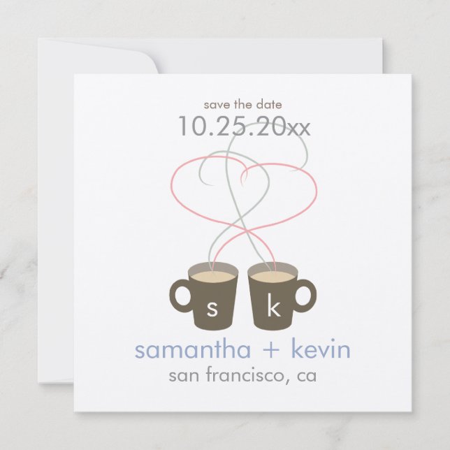 Coffee Lovers Save the Date: Cream Felt Paper Date (Front)