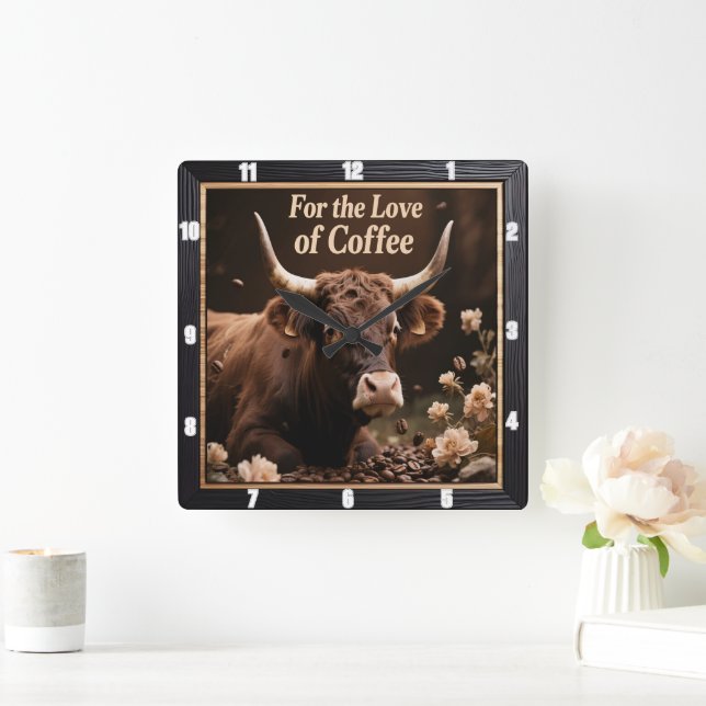 Coffee Loving Bull  Square Wall Clock (Home)