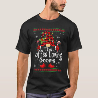 Coffee Loving Gnome Buffalo Plaid Matching Family  T-Shirt
