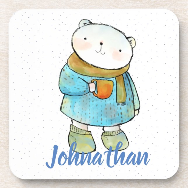 Coffee Loving Polar Bear Custom Coaster (Front)