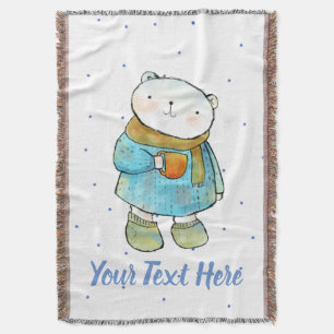 Coffee Loving Polar Bear Custom Throw Blanket