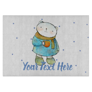 Coffee Loving Polar Bear Cutting Board