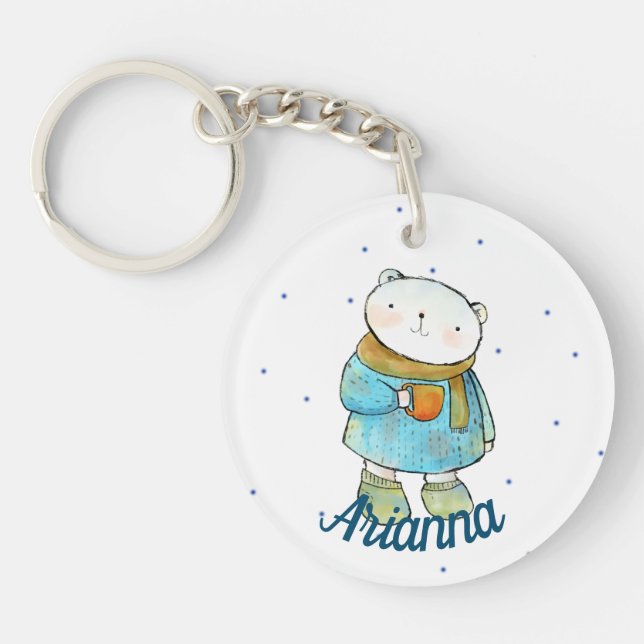 Coffee Loving Polar Bear Key Ring (Front)