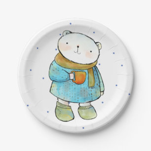 Coffee Loving Polar Bear Paper Plate