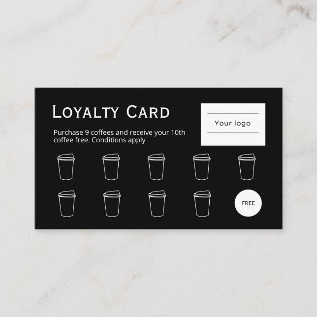 Coffee Loyalty Card, Clean and simple black  (Front)