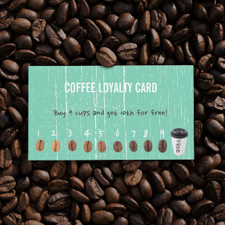 Coffee Loyalty Cards Vintage Green Wood