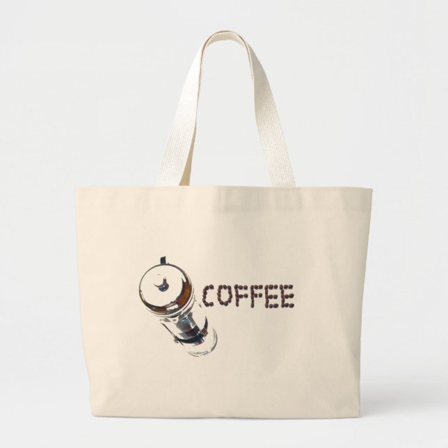 Coffee MagicEnjoy, 'first thing in the morning', ' Large Tote Bag (Front)