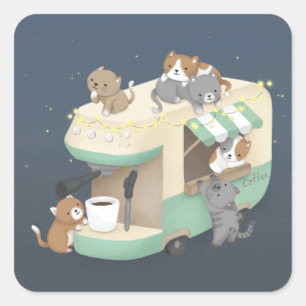 Coffee Maker Camper Cafe & Kittens Square Sticker