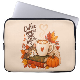 Coffee Makes Fall Better – Cosy Autumn Coffee Cat Laptop Sleeve