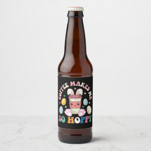 Coffee Makes Me So Hoppy Bunny Rabbit Happy Easter Beer Bottle Label