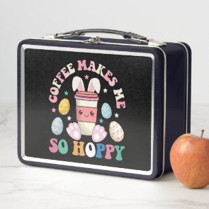 Coffee Makes Me So Hoppy Bunny Rabbit Happy Easter Metal Lunch Box