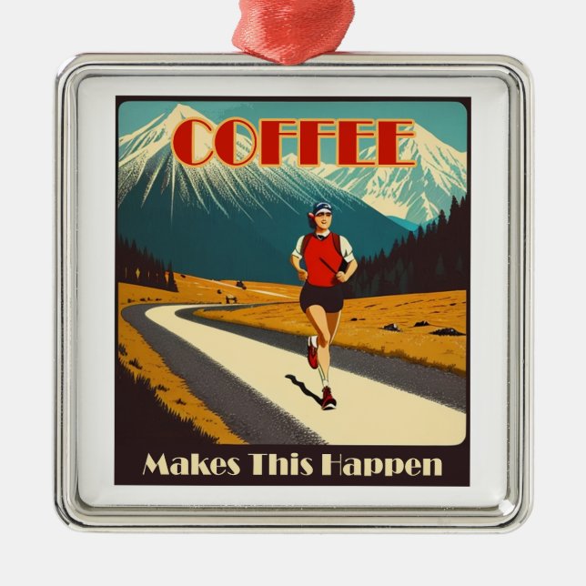 Coffee Makes This Happen Running Metal Ornament (Front)
