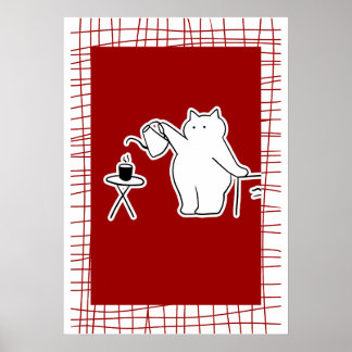 Coffee Making Cat — Cozy Cafe Aesthetic Art Poster