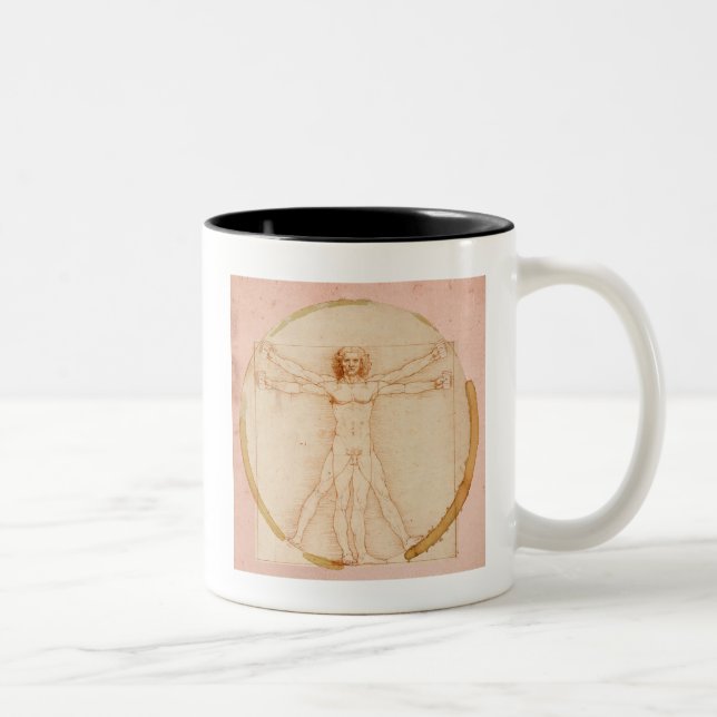 Coffee Man-by Leonardo da Vinci Two-Tone Coffee Mug (Right)