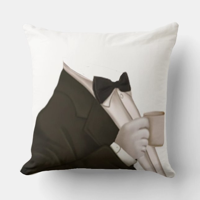 Coffee man with a white cup and a black necktie cushion (Front)