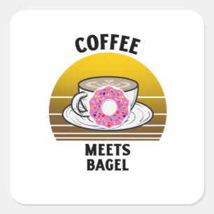 Coffee meets bagel donut Retro vintage sunset Square Sticker