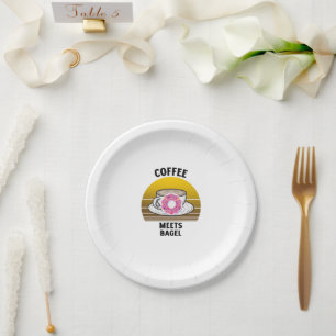 Coffee meets bagel doughnut Retro vintage sunset Paper Plate