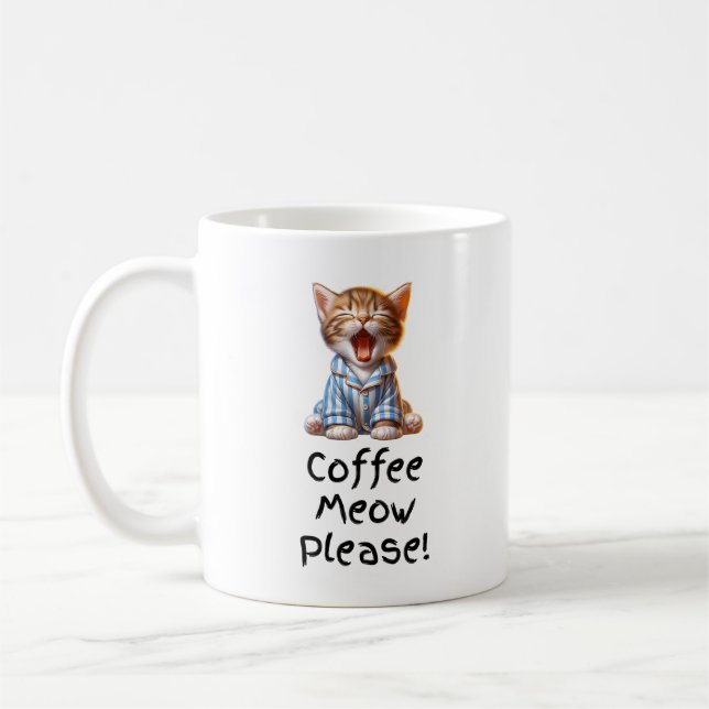 Coffee Meow Please! Cute Kitten Yawning Mug  (Left)