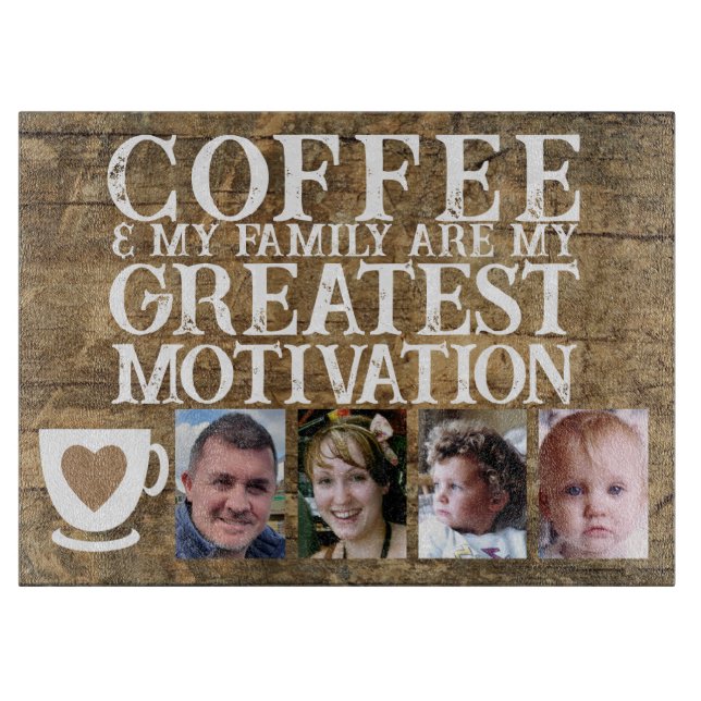 Coffee motivation 4 photo brown white glass cutting board (Front)