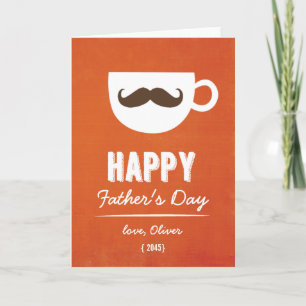 Coffee Moustache   Orange Linen Father's Day Card