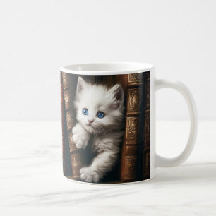 Coffee Mug Angora Kitten and Vintage Books-sold by