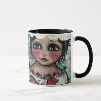 Coffee Mug Art Girl Bird A Faithful Friend