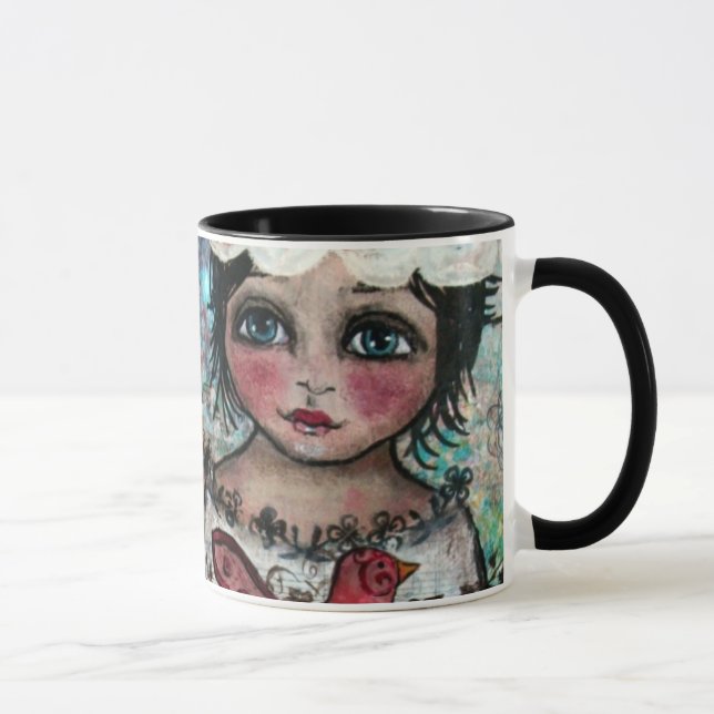 Coffee Mug Art Girl Bird A Faithful Friend (Right)