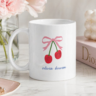 Coffee Mug Cherry Coquette Bow Cute Illustration