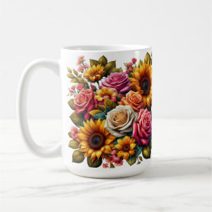 Coffee Mug - Floral Bouquet, Roses, Sunflowers