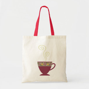 Coffee mug floral porcelain swirling steam tote bag