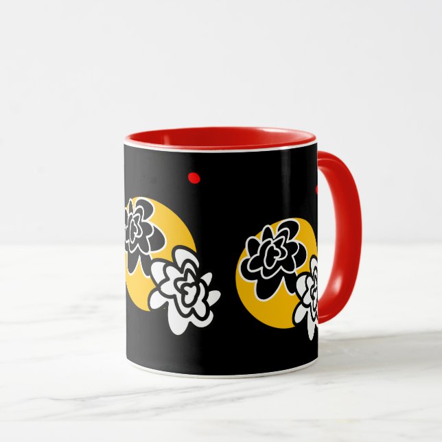 Coffee mug Friendly Flower red black yellow contem (Front Right)
