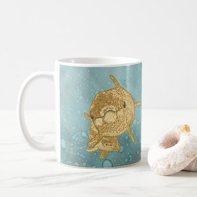 Coffee mug "Gold Dolphins Mummy & Baby" Sippy Cup" (With Donut)