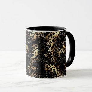 COFFEE MUG GOLDEN LEAF BAROQUE DESIGN