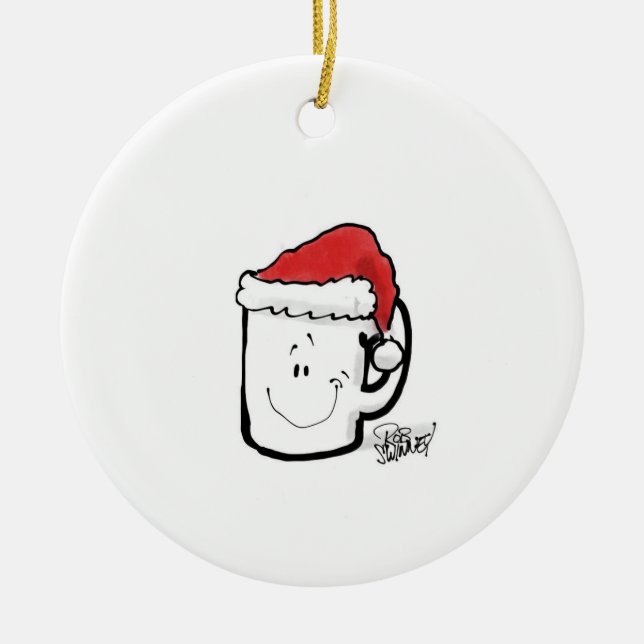 Coffee Mug in Santa Hat Card Ceramic Ornament (Front)