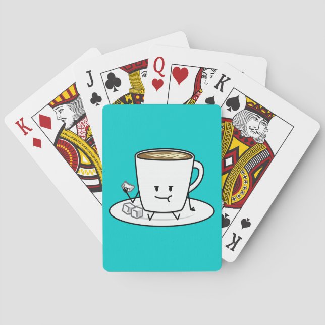 Coffee mug latte coffee eating sugar cubes cream playing cards (Back)