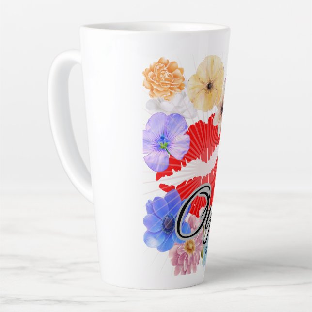 coffee mug: lips and flowers latte mug (Left Angle)