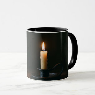 Coffee Mug Lit Candle Warm Glow Peaceful Atmospher