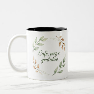 Coffee Mug, Peace and Gratitude – Aqua Leaf Crown Two-Tone Coffee Mug