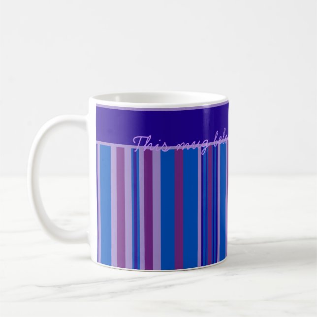 Coffee Mug: Personalise Blue, Mauve, Pink Stripes Coffee Mug (Left)