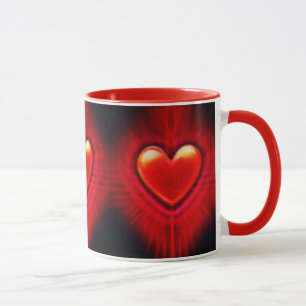 Coffee mug. Red & black heart design ceramic mug. Mug
