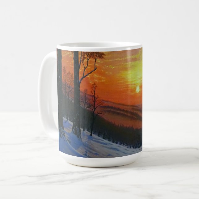 Coffee Mug - "Sunset Over Snowy Forest" (Front Left)