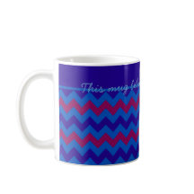 Coffee Mug to Personalise Blue, Plum Pink Zigzags