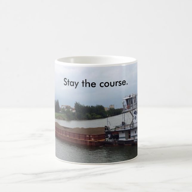 Coffee mug w/ boat & barge--stay the course. (Center)