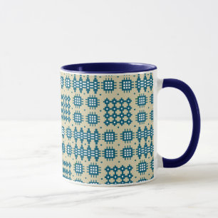 Coffee Mug: Welsh Tapestry Pattern, Navy on Taupe Mug