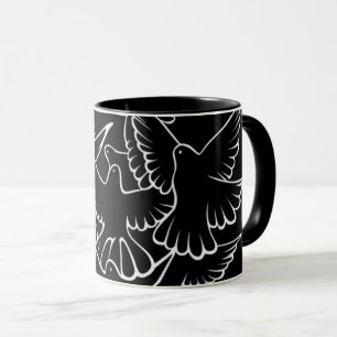 coffee mug white pigeons