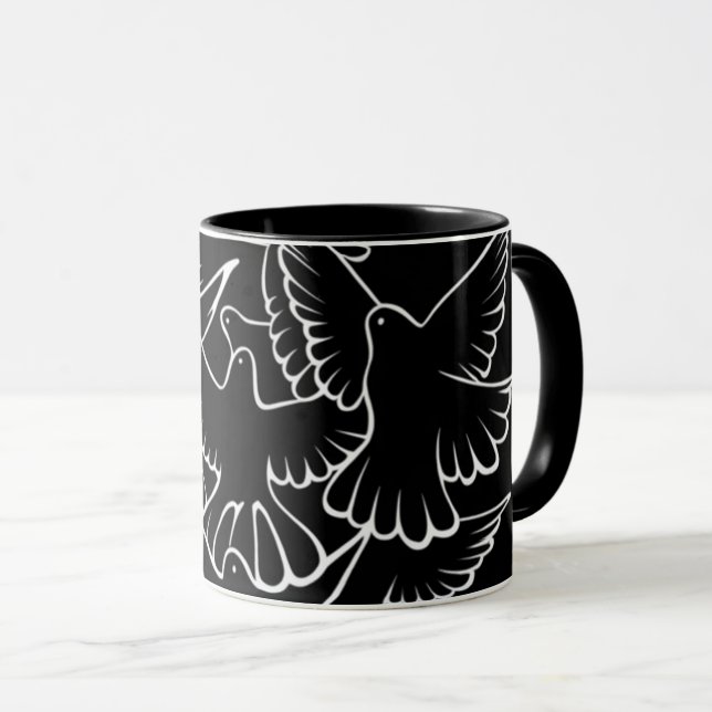 coffee mug white pigeons (Front Right)
