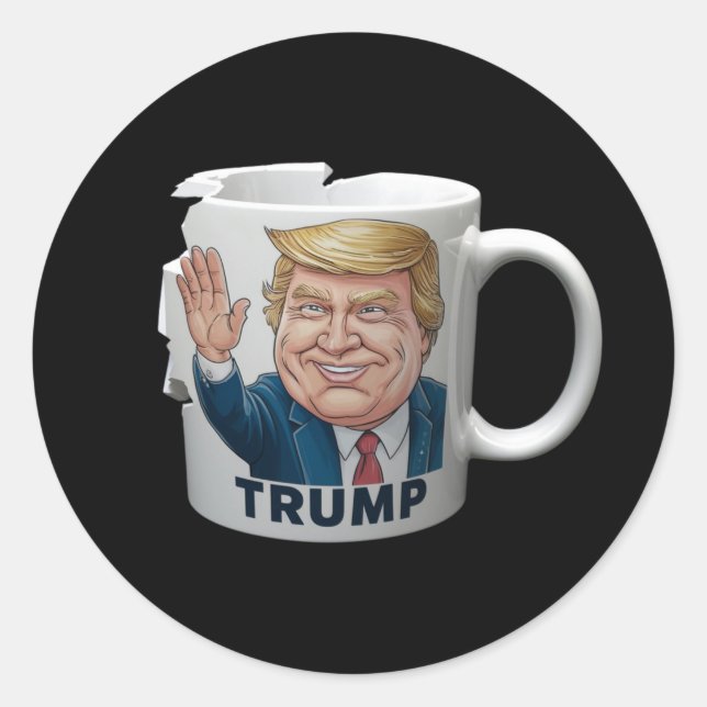 Coffee mug with a Trump Classic Round Sticker (Front)