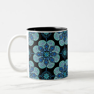 Coffee Mug with blue medallions on black